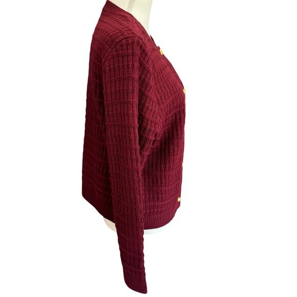 ZEAGOO Sweater Womens Large Garnet Cardigan Textured Waffle Knit Gold Buttons - Picture 3 of 8